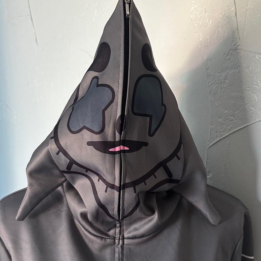Glo Gang Inspired Full Zip Face Hoodie – Gray & Red Graphic - Picture 8 of 11